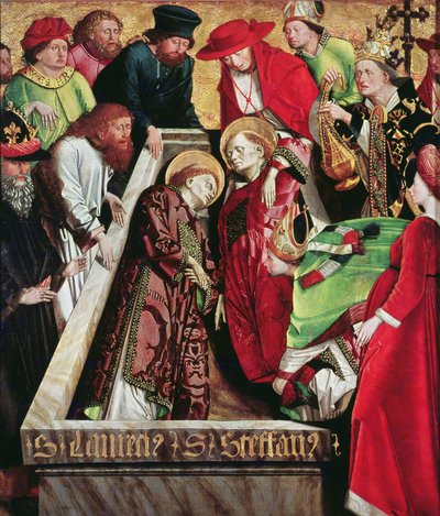 Begräbnis von St. Stephan und St. Laurentius in Rom, vom Altarbild des St. Stephan, ca. 1470 von Michael Pacher